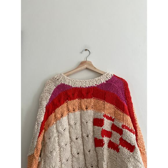 FREE PEOPLE Clear Skies Cardi Sweater in Cream Combo Size Large - Picture 7 of 9